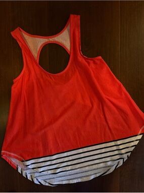 Anthropologie Red Tank with Cut Out Back and Striped Hem
